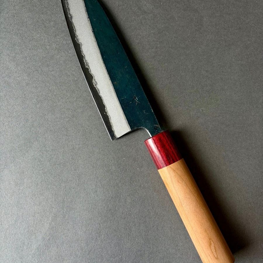 Muneishi – Santoku 165mm Aogami Blue 2 Cherry red Handle - Burr-knivsliping