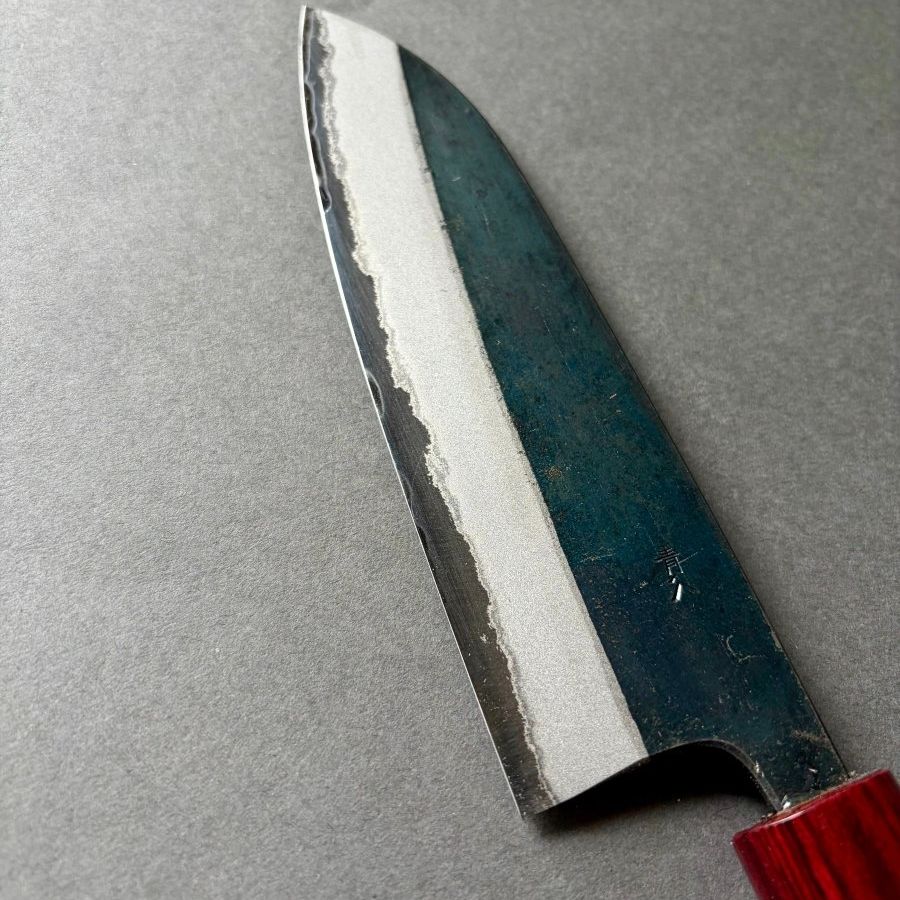 Muneishi – Santoku 165mm Aogami Blue 2 Cherry red Handle - Burr-knivsliping