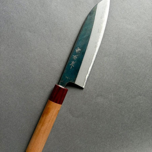 Muneishi – Santoku 165mm Aogami Blue 2 Cherry red Handle - Burr-knivsliping