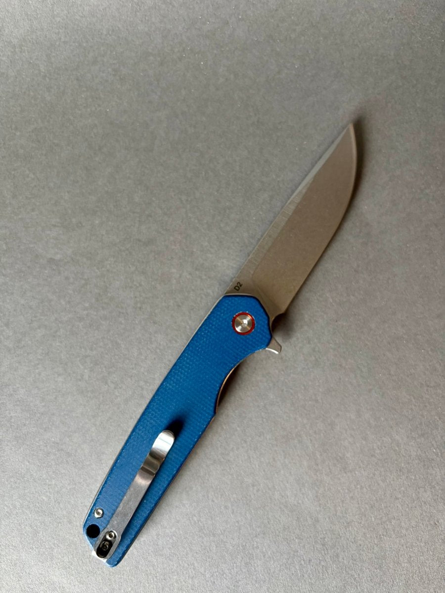 Foldekniv 9cm D2 steel Micarta Blue Carbon Fiber Handle EDC - Burr-knivsliping