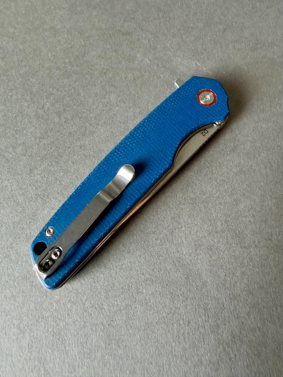 Foldekniv 9cm D2 steel Micarta Blue Carbon Fiber Handle EDC - Burr-knivsliping