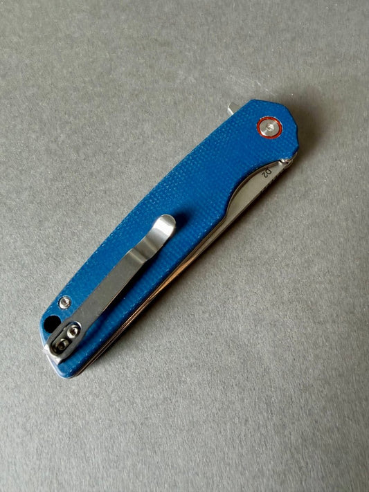 Foldekniv 9cm D2 steel Micarta Blue Carbon Fiber Handle EDC - Burr-knivsliping