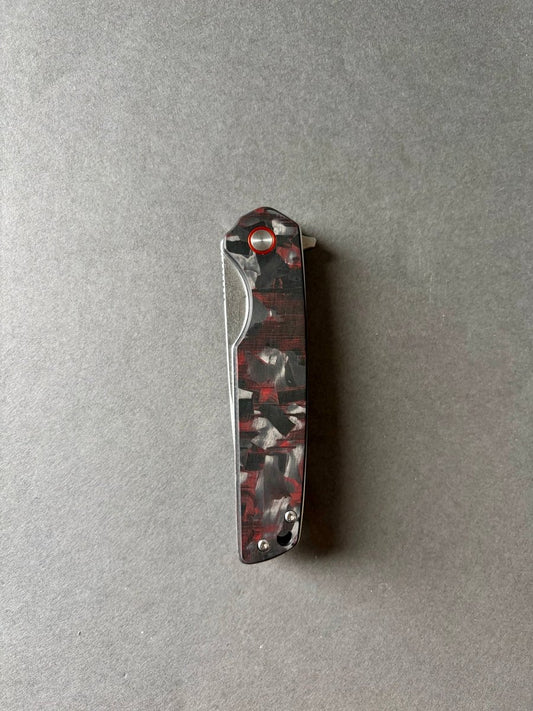 Foldekniv 9cm D2 steel Black/Red Carbon Fiber Handle EDC - Burr-knivsliping
