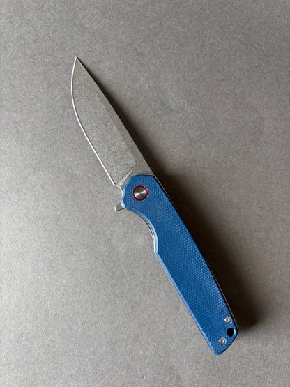 Foldekniv 9cm D2 steel Micarta Blue Carbon Fiber Handle EDC - Burr-knivsliping