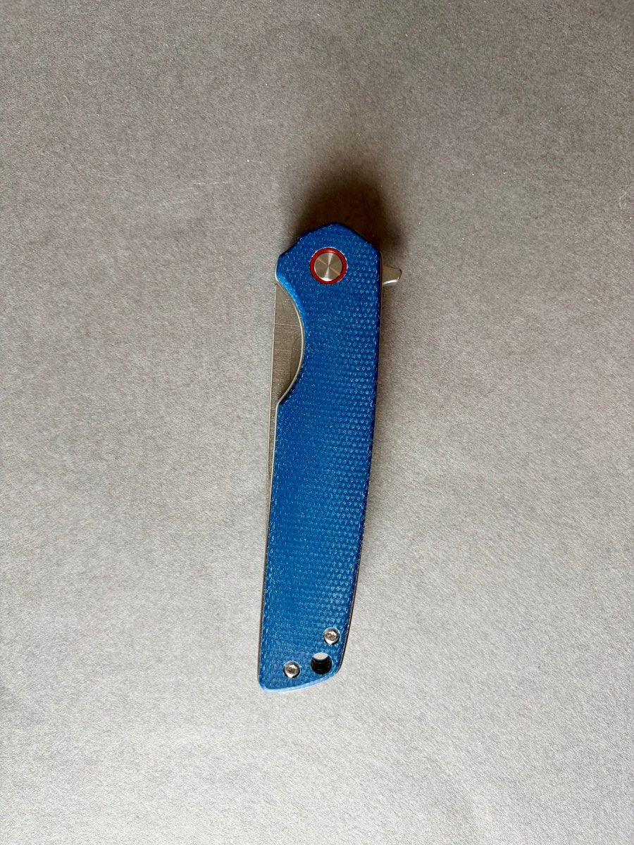 Foldekniv 9cm D2 steel Micarta Blue Carbon Fiber Handle EDC - Burr-knivsliping