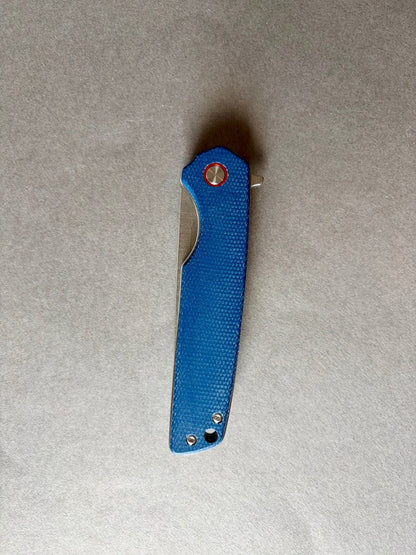 Foldekniv 9cm D2 steel Micarta Blue Carbon Fiber Handle EDC - Burr-knivsliping